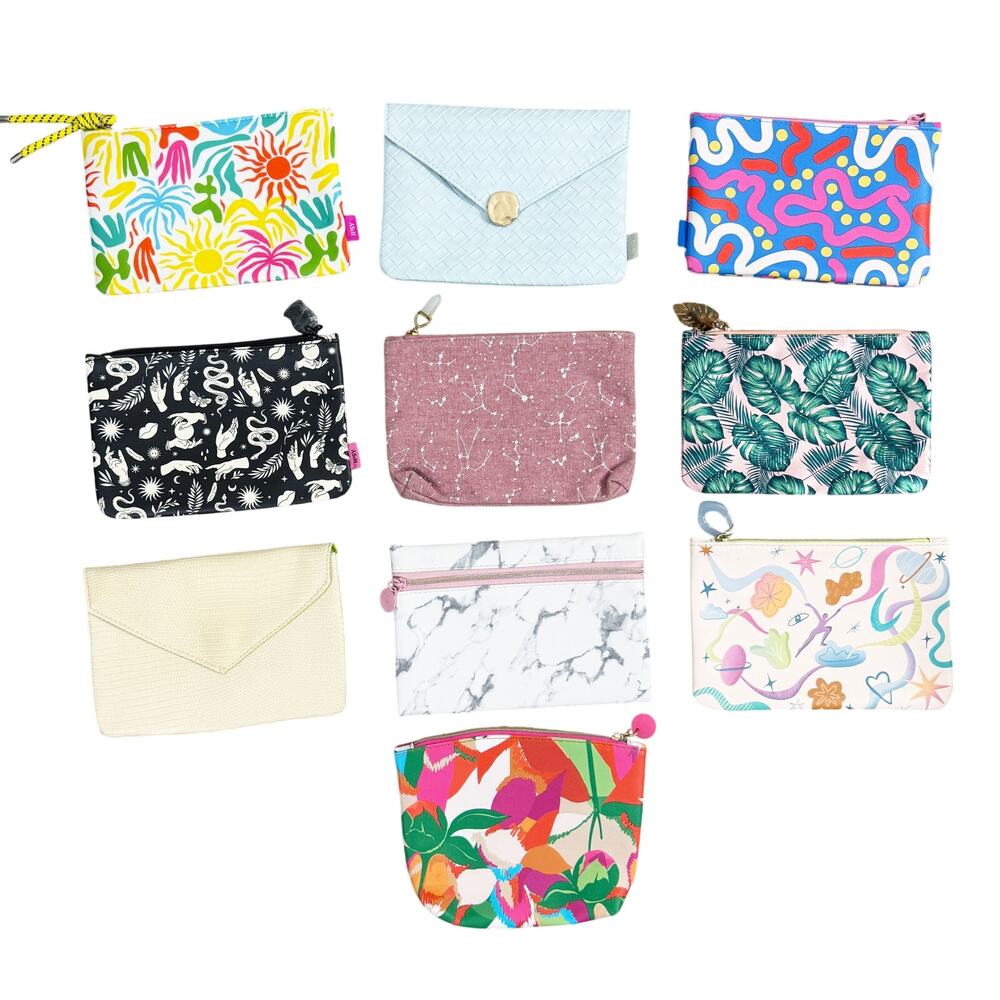 Ipsy Bundle of 10 Glam Bags Makeup Pouches Zip Top/Snap Closure EUC